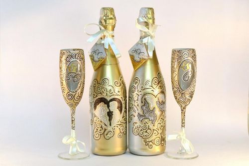 Декупаж бутылки шампанского: свадебные своими руками, пошаговое фото, технику как сделать, МК как украсить