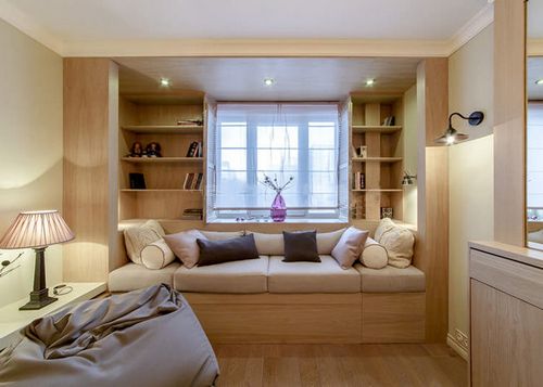 Дизайн интерьера однокомнатной квартиры с нишей, с кроватью. Фото 