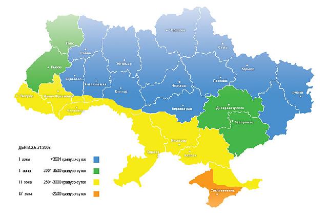 Рис. 1. Температурные зоны Украины по ДБН В.2.6-31:2006