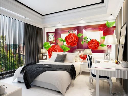 3D обои в спальню (69 фото): фотообои на стену над кроватью, дизайн спальни с 3D цветами, розами