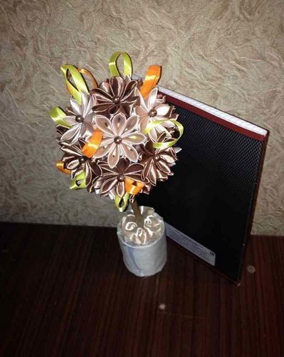 Канзаши топиария: фото, мастер-класс, МК из цветов в технике, видео, подсолнух из лент в стиле канзаши своими руками, розы из атласных лент