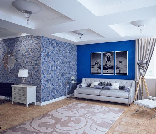 Зал в бело-синем: интерьер и фото, цвет и тона, темно-коричневая гостиная, украшение и оформление дизайна